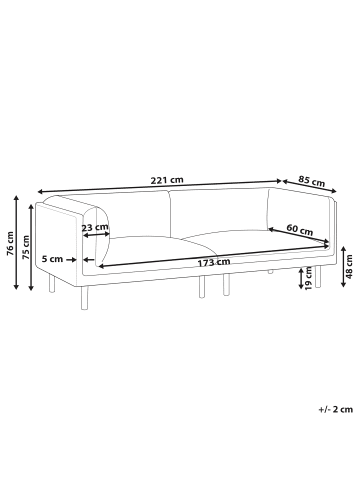 Beliani 3-Sitzer Sofa VORGOD in Grün/Schwarz - (W) 221 x (H) 76 x (L) 85 cm