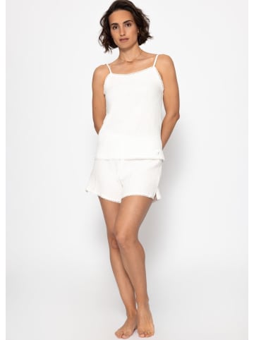 SASSYCLASSY Musselin Pyjamatop mit Spitzenborte in Weiß