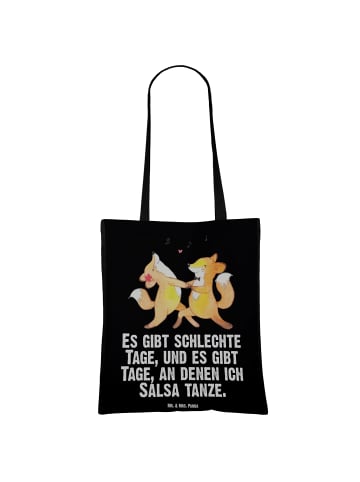 Mr. & Mrs. Panda Shopper Bag Füchse Salsa tanzen mit Spruch in Schwarz