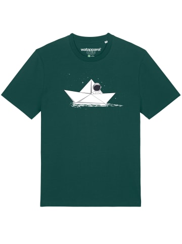 wat? Apparel T-Shirt Astronaut in paper boat in Dunkelgrün