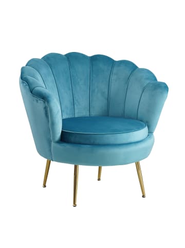 SalesFever Loungesessel im Muscheldesign Chromgestell in Goldoptik & Samtbezug in Blau
