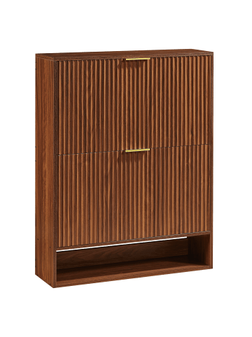 ABRIHOME Schuhschrank in Nussbaum 24 cm schmal mit Nutfront höhenverstellbar Kippschutz