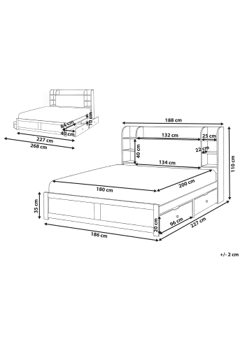 Beliani Doppelbett BIZOU in Weiß/Beige - (W) 188 x (H) 110 x (L) 227 cm