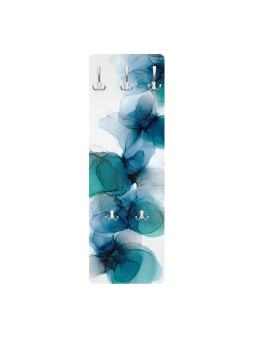 WALLART Garderobe - Wilde Blüten in Blau und Gold in Türkis