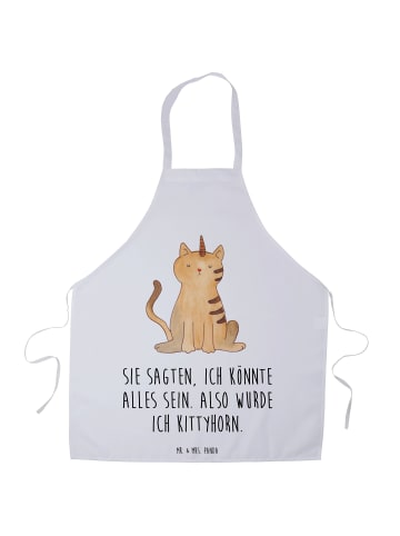 Mr. & Mrs. Panda Schürze Einhorn Katze mit Spruch in Weiß