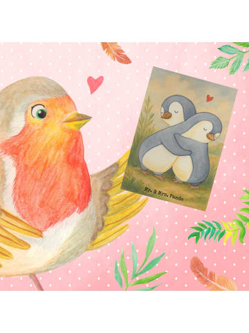 Mr. & Mrs. Panda Klappkarte Pinguine Kuscheln Design ohne Spruch in Weiß