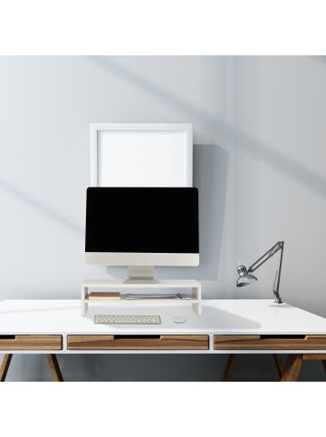 relaxdays Monitorständer in Weiß - (B)54 x (H)14,5 x (T)25,5 cm
