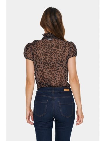 SAINT TROPEZ Langarm - Hemd LiljaSZ Gerade Passform in Chocolate Brown Leopard