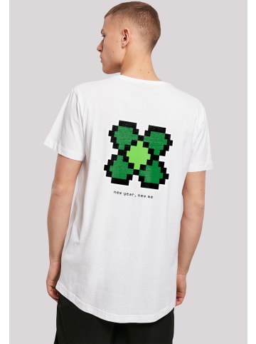 F4NT4STIC Long Cut T-Shirt Silvester Happy New Year Pixel Kleeblatt in weiß