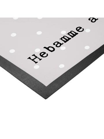 Mr. & Mrs. Panda Fussmatte Hebamme Leidenschaft mit Spruch in Grau Pastell