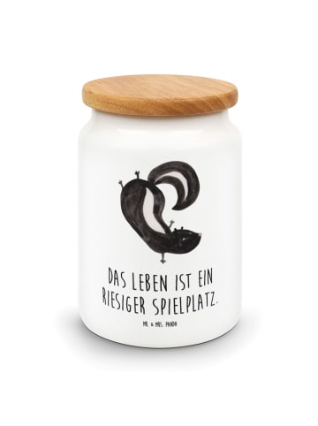 Mr. & Mrs. Panda Keksdose Stinktier Handstand mit Spruch in Weiß