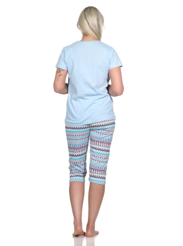 NORMANN Capri Pyjama Schlafanzug verspieltem Muster - 74843 in blau