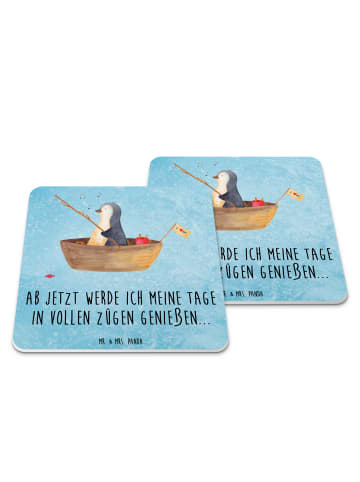 Mr. & Mrs. Panda Glasuntersetzer Pinguin Angelboot mit Spruch in Eisblau