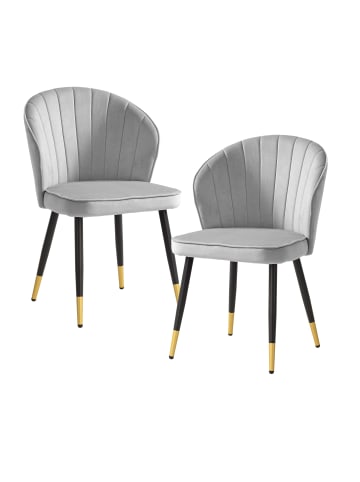KADIMA DESIGN Esszimmerstuhl 2er Set Samt Küchenstuhl mit Metallbeinen, in Grau