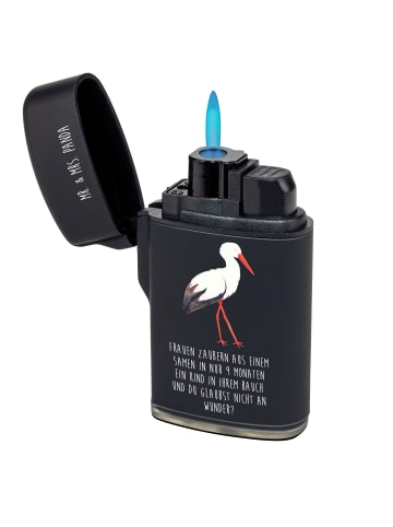 Mr. & Mrs. Panda sturmfeuerzeug Storch mit Spruch in Schwarz