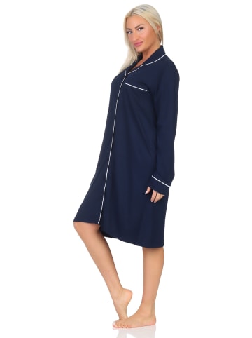 NORMANN Langarm Nachthemd durchknöpfbar Punkte Optik - 87505 in marine