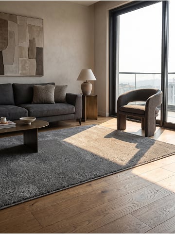 KADIMA DESIGN BORMIDA Rundteppich Anthrazit 120x120 Uni Polypropylen Wohnraum in Anthrazit
