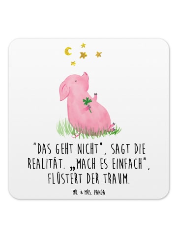 Mr. & Mrs. Panda Tassenuntersetzer Schwein Glück mit Spruch in Weiß