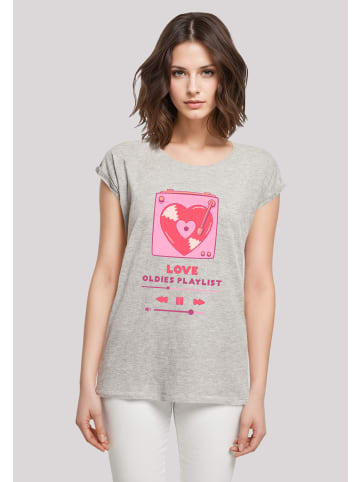 F4NT4STIC Extended Shoulder T-Shirt Love Oldies Playlist  Valentinstag in grau meliert