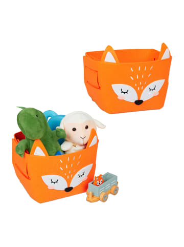 relaxdays 2 x Aufbewahrungskorb "Fuchs" in Orange - (B)27 x (H)24 x (T)18 cm