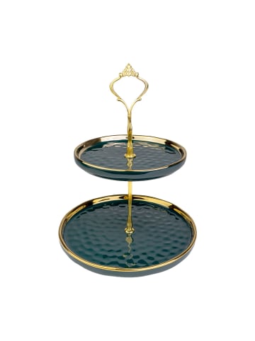 Intirilife Etagere Tortenständer Gebäckständer in 24.5 cm x 20 cm grün/gold