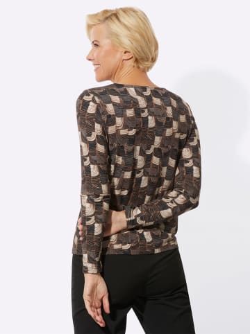 WITT WEIDEN Rundhals-Shirt in beige-schwarz-bedruckt