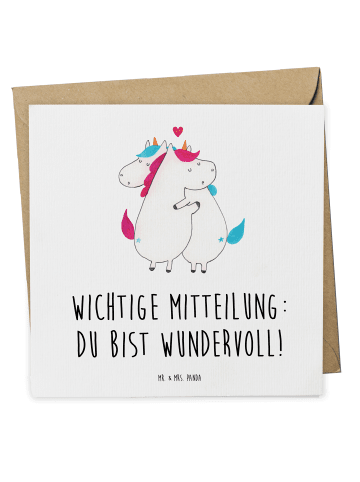 Mr. & Mrs. Panda Einladungskarte Einhorn Mitteilung mit Spruch in Weiß