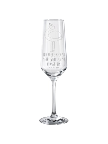 Mr. & Mrs. Panda Sektglas Flamingo Stolz mit Spruch in Transparent