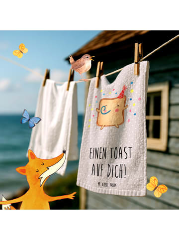 Mr. & Mrs. Panda Handtuch Toast Party mit Spruch in Grau Pastell