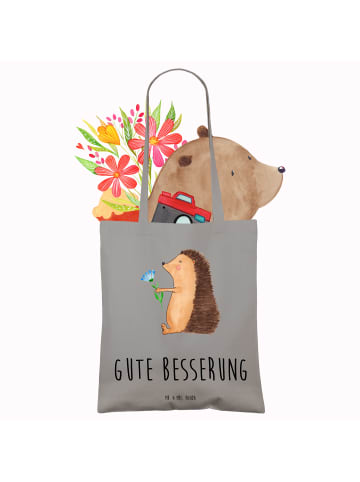 Mr. & Mrs. Panda Schultasche Igel Blumen mit Spruch in Light Grey