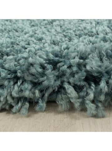 KADIMA DESIGN Teppich Hochflor Shaggy Waschbar Einfarbig SPREE Strapazierfähig in Türkis