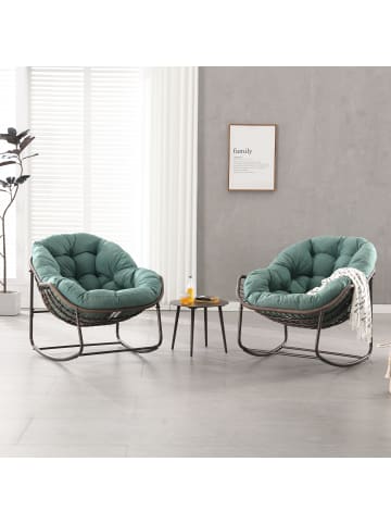 ABRIHOME Rattan Schaukelstuhl in Hellgrün mit gepolstertem Kissen für Garten Terrasse