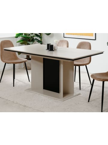 Furn.Design Esstisch sand, schwarz, Säulentisch ausziehbar 160 - 200 x 90 cm