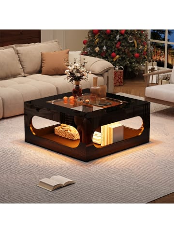 ABRIHOME Couchtisch mit Tischplatte aus gehärtetem Glas und LED, 70*70*35cm