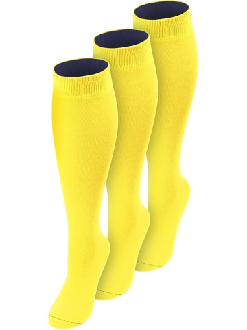 normani 3 Paar Kniestrümpfe mit farbig abgesetztem Bund Bi-Color in Gelb/Marine