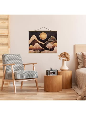 WALLART Stoffbild - E. Fredriksson - Goldene Sonne abstrakte Berge in Gold