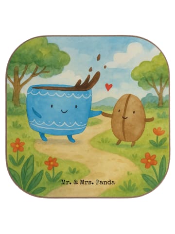 Mr. & Mrs. Panda Untersetzer Quadratisch Kaffee Bohne Design ohn... in Weiß