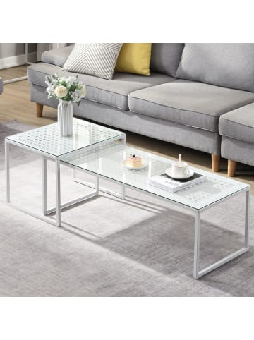 FineBuy Couchtisch in Weiß / Glas / 100x40x35