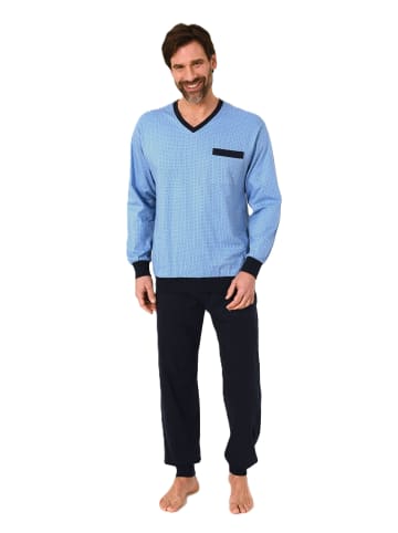 NORMANN Langarm Schlafanzug Pyjama Bündchen in hellblau1