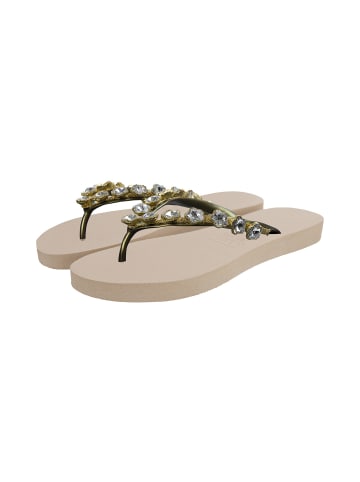 Uzurii Luxury Footwear platte hausschuhe Chrystal Flower in sand