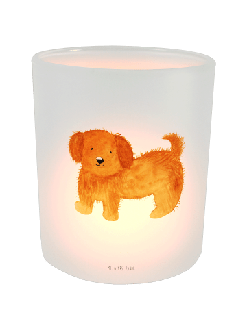 Mr. & Mrs. Panda Windlicht Glas Hund Flauschig ohne Spruch in Transparent
