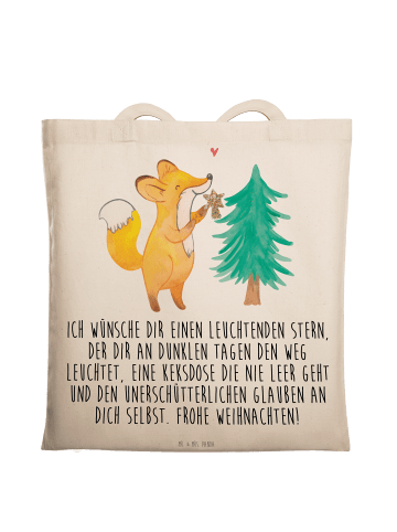 Mr. & Mrs. Panda Tragetasche Fuchs  Weihnachtsbaum mit Spruch in Creme