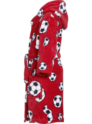 Playshoes Fleece-Bademantel Fußball in Rot