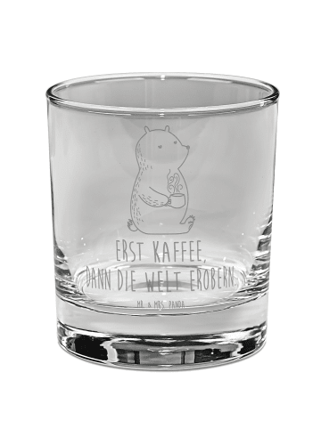 Mr. & Mrs. Panda Whiskey Glas Bär Kaffee mit Spruch in Transparent