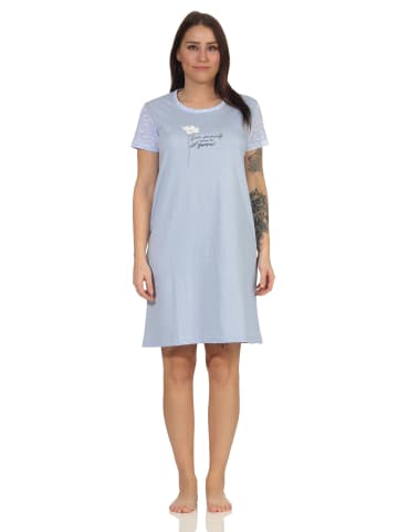 NORMANN kurzarm Nachthemd platzierten Blumen print - 62815 in blau