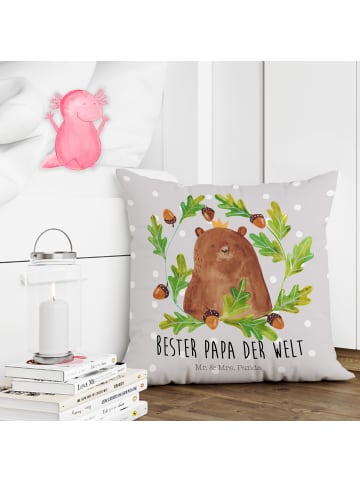 Mr. & Mrs. Panda Kopfkissen Bär König mit Spruch in Grau Pastell