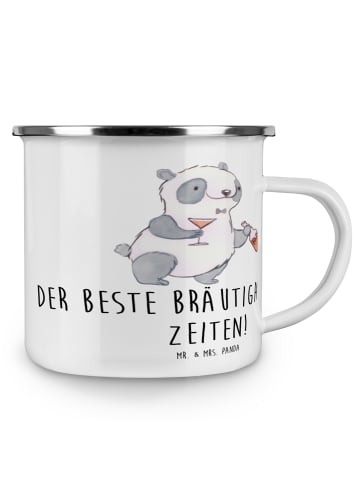 Mr. & Mrs. Panda Tasse Emaille Bester Bräutigam mit Spruch in Weiß