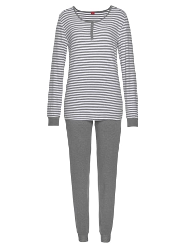 s.Oliver Pyjama in grau-meliert-ecru-gestreift