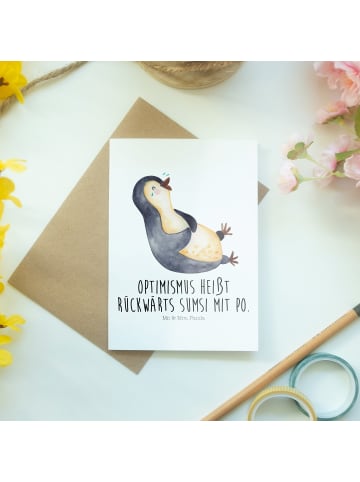 Mr. & Mrs. Panda Glückwunschkarte Pinguin Lachen mit Spruch in Weiß