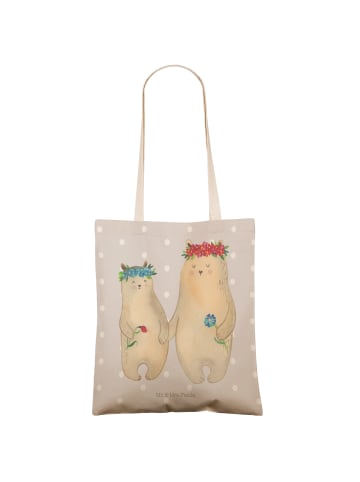 Mr. & Mrs. Panda Einkaufstasche Bären mit Blumenkranz ohne Spruch in Grau Pastell